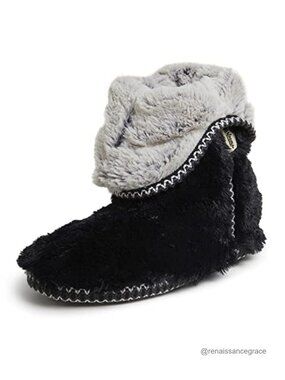 Fuzzy Memory Foam Foldover Bootie Slipper Sock with Grippers